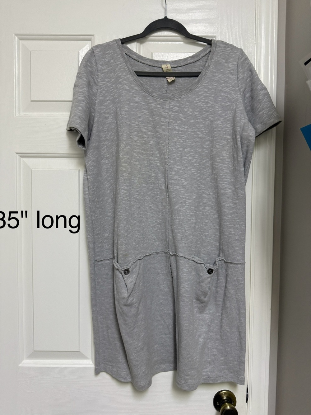 Casual Short Sleeve Scoop Neck Gray Dress with Pockets by Chalet